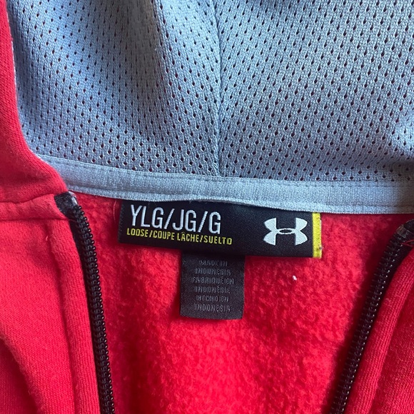 Under Armour Kids boys YLG Full-Zip Up Red Hoodie long sleeve soft inside hood - Picture 4 of 7